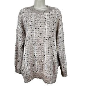 She + Sky Sweater Textured Slouchy Crew Neck Long Sleeve Metallic Tan One Size L